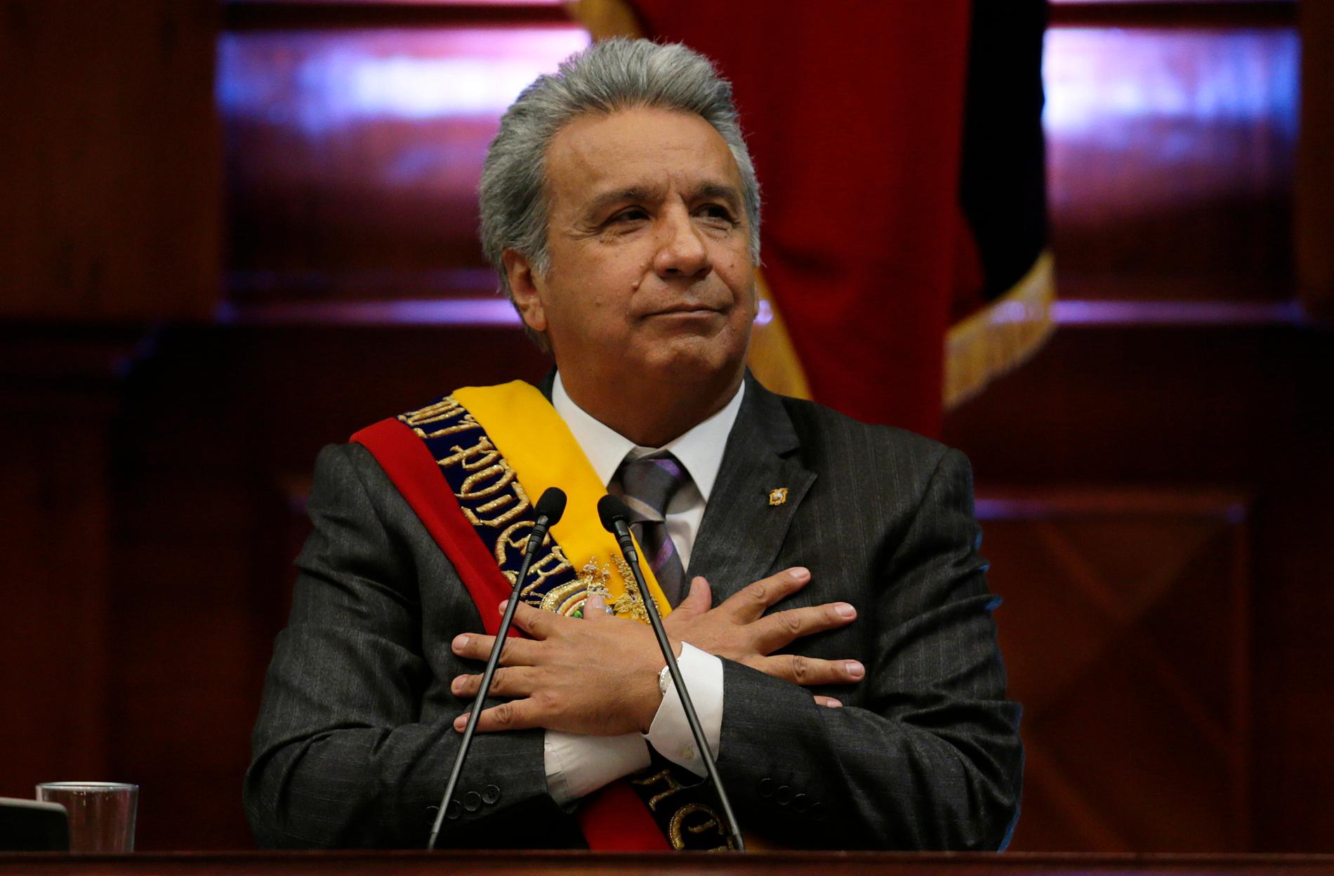 Ecuadors president Lenín Moreno under ett tal till nationen i april i fjol.