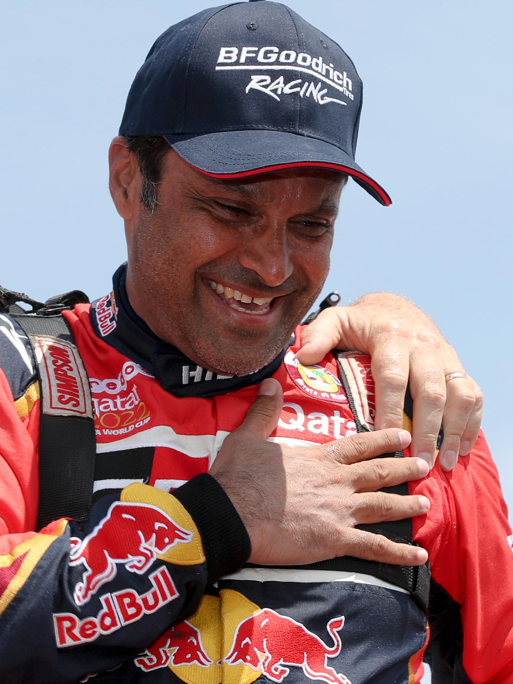Nasser Al Attaiyah efter en etappseger i Rally Dakar 2019