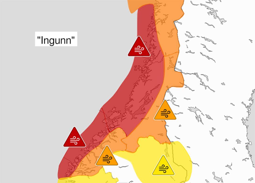 Norska Meteorologiskt institutt har utfärdat röd varning längs kusten.