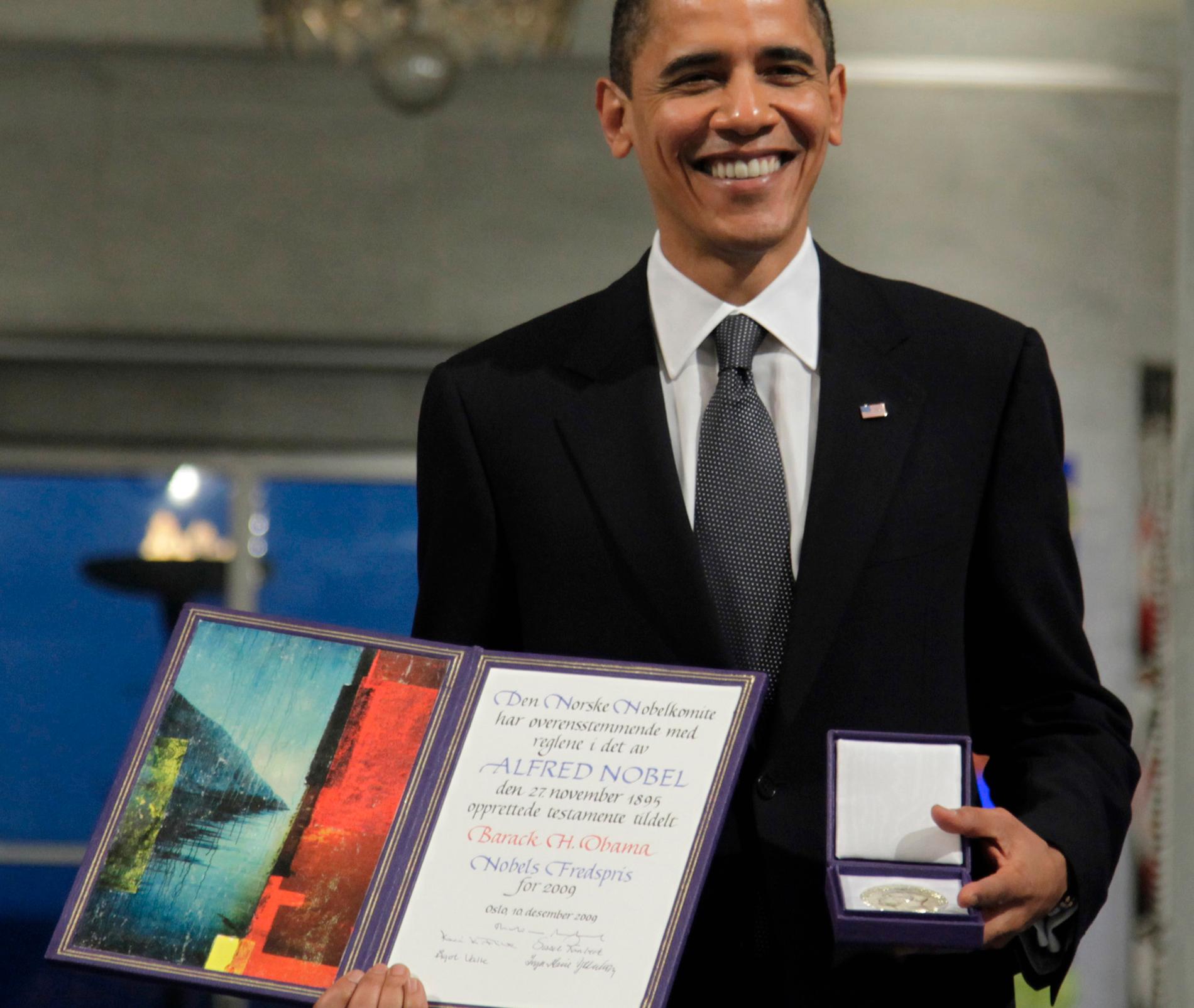 USA:s 44:e president Barack Obama mottog Nobels Fredspris 2009 i Norge.