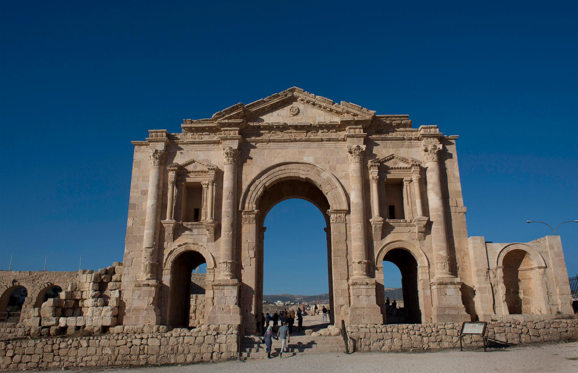 De romerska ruinerna i Jerash i Jordanien är ett populärt turistmål. Arkivbild.