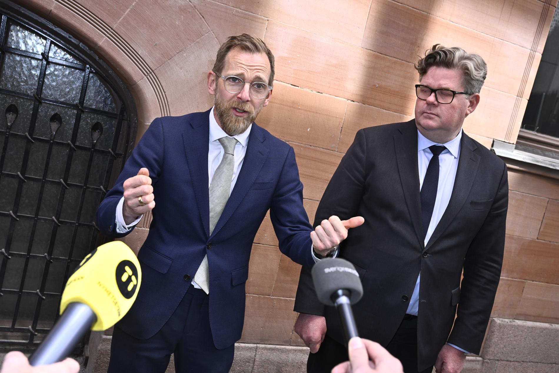 Socialminister Jakob Forssmed (KD) och justitieminister Gunnar Strömmer (M). Arkivbild.