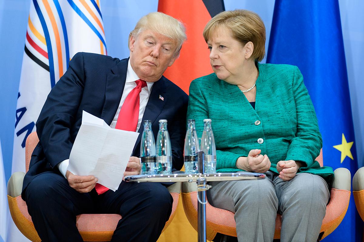 USA:s president Donald Trump och Angela Merkel vid G20-mötet i Hamburg. 