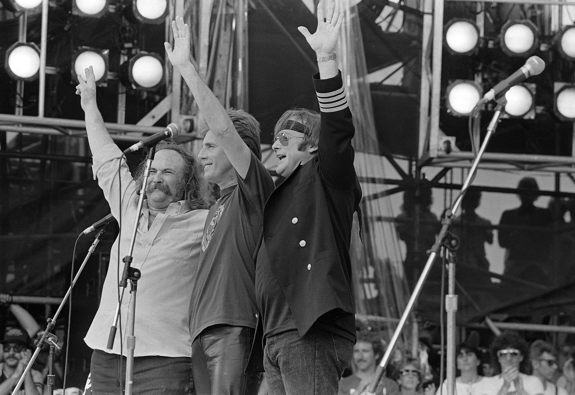 David Crosby, Graham Nash och Stephen Stills i Philadelphia 1985.