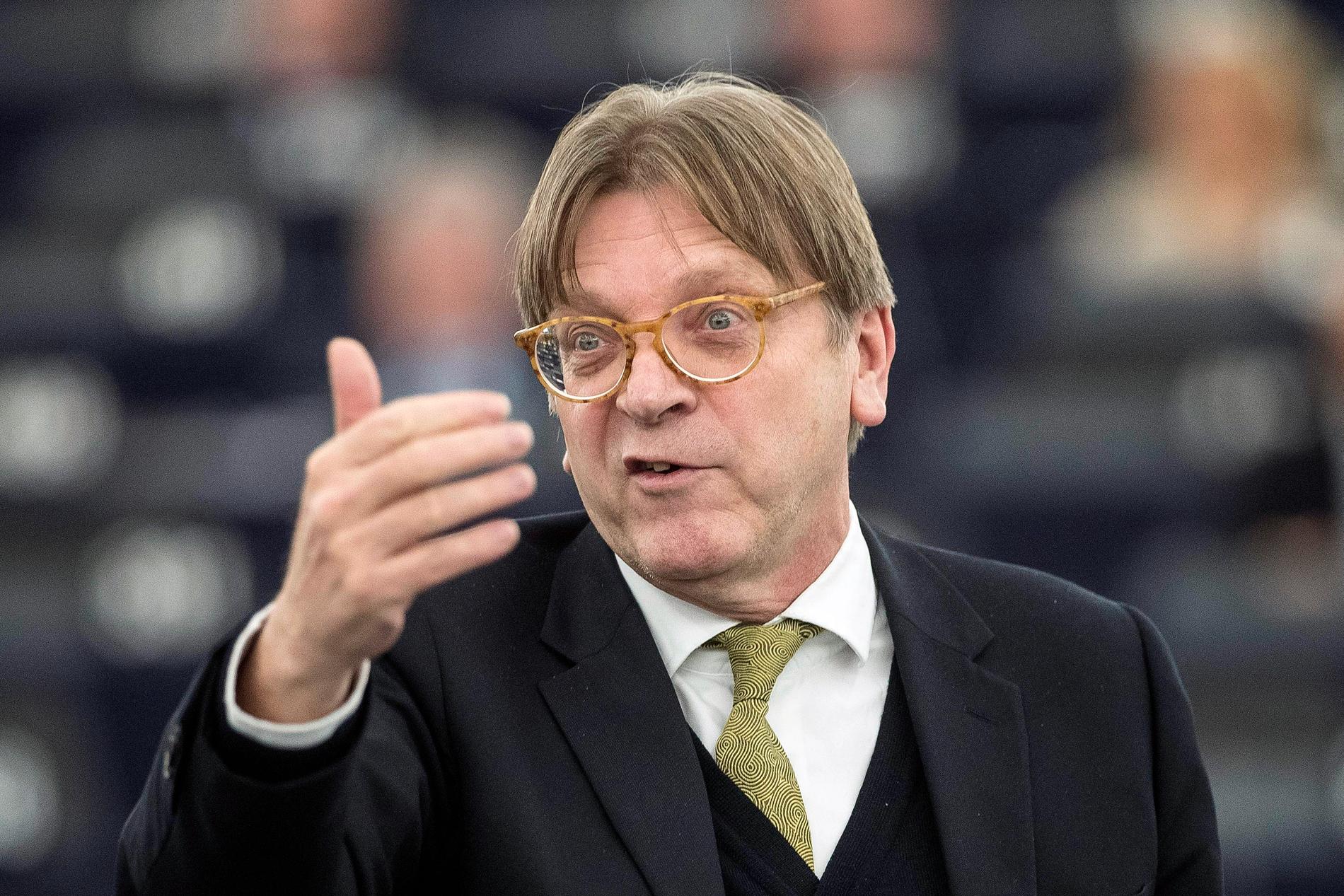 Belgaren Guy Verhofstadt leder EU-parlamentets styrgrupp för brexit och varnar för att parlamentet kan säga nej till Storbritanniens utträdelseavtal, om inte den omtvistade nödlösningen för Nordirland behålls. Arkivfoto.