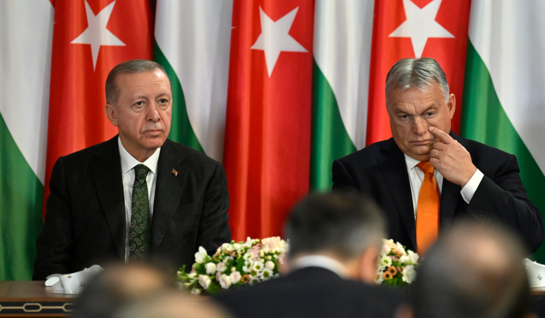 Turkiets president Erdogan och Ungerns premiärminister Orbán vid ett tidigare möte, i Budapest i december.