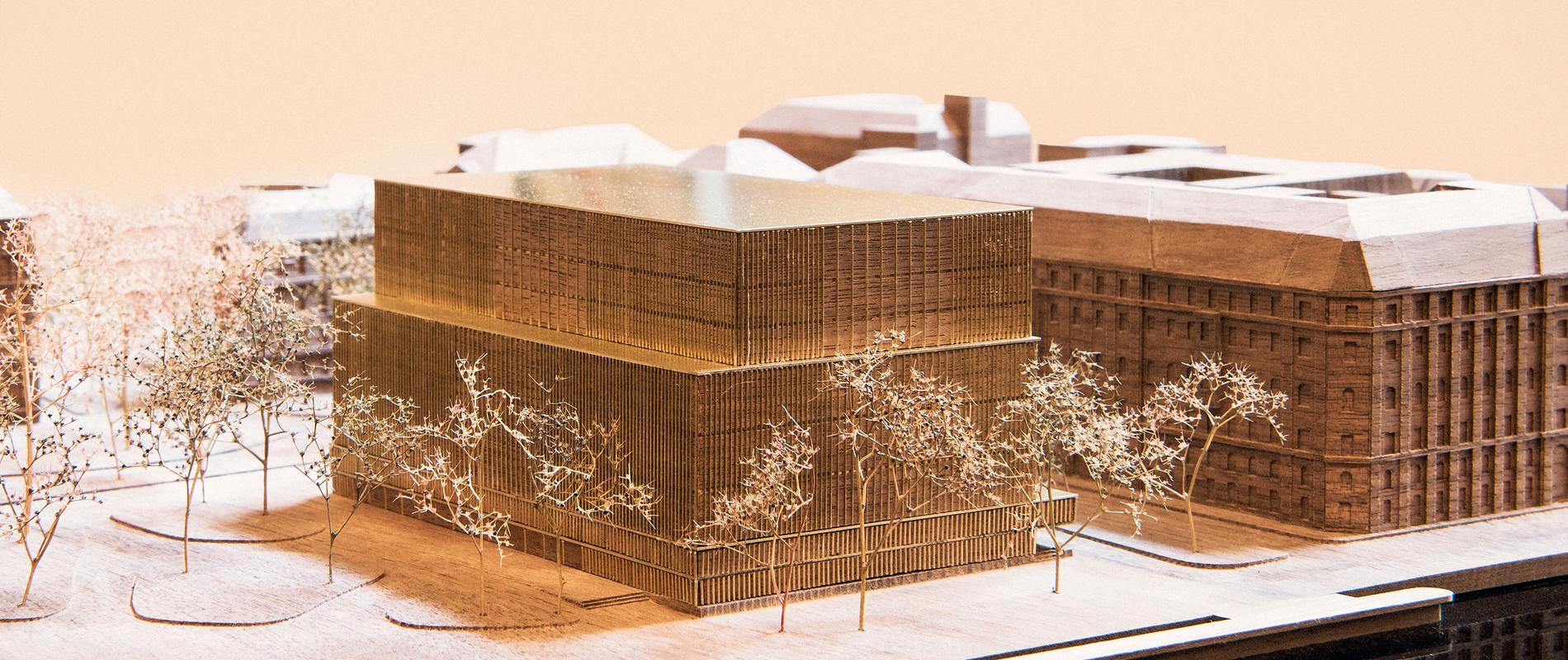 Arkitektmodell av det Nobel Center som Nobelstiftelsen vill bygga på Blasieholmen.