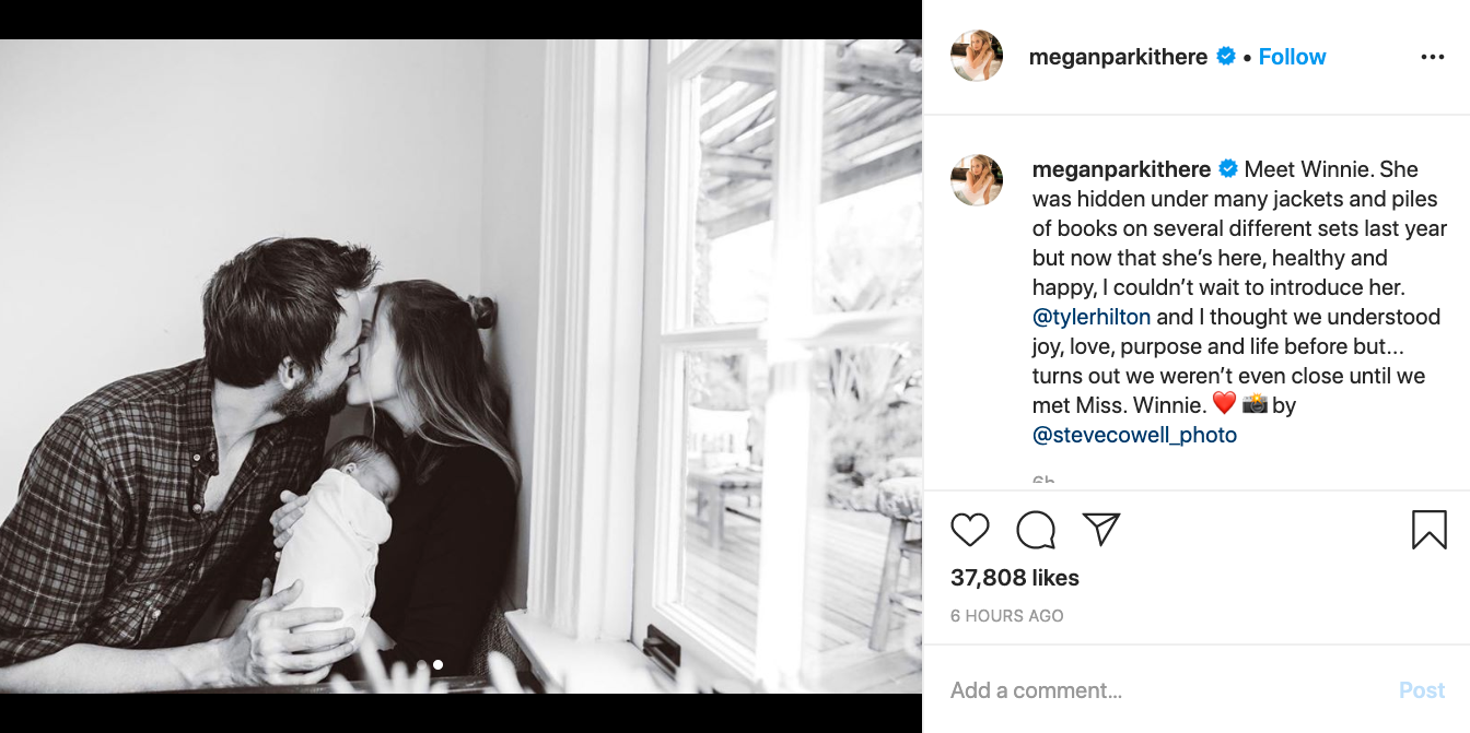 Tyler Hilton och Megan Park avslöjade hemligheten på Instagram.