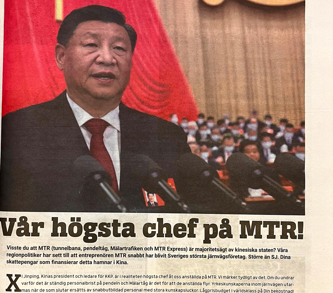 Den 30 november i år publicerade Sekos pendelklubb en annons i Aftonbladet, som upprörde arbetsgivaren MTR. Mannen i annonsen är Kinas enväldige president Xi Jinping.