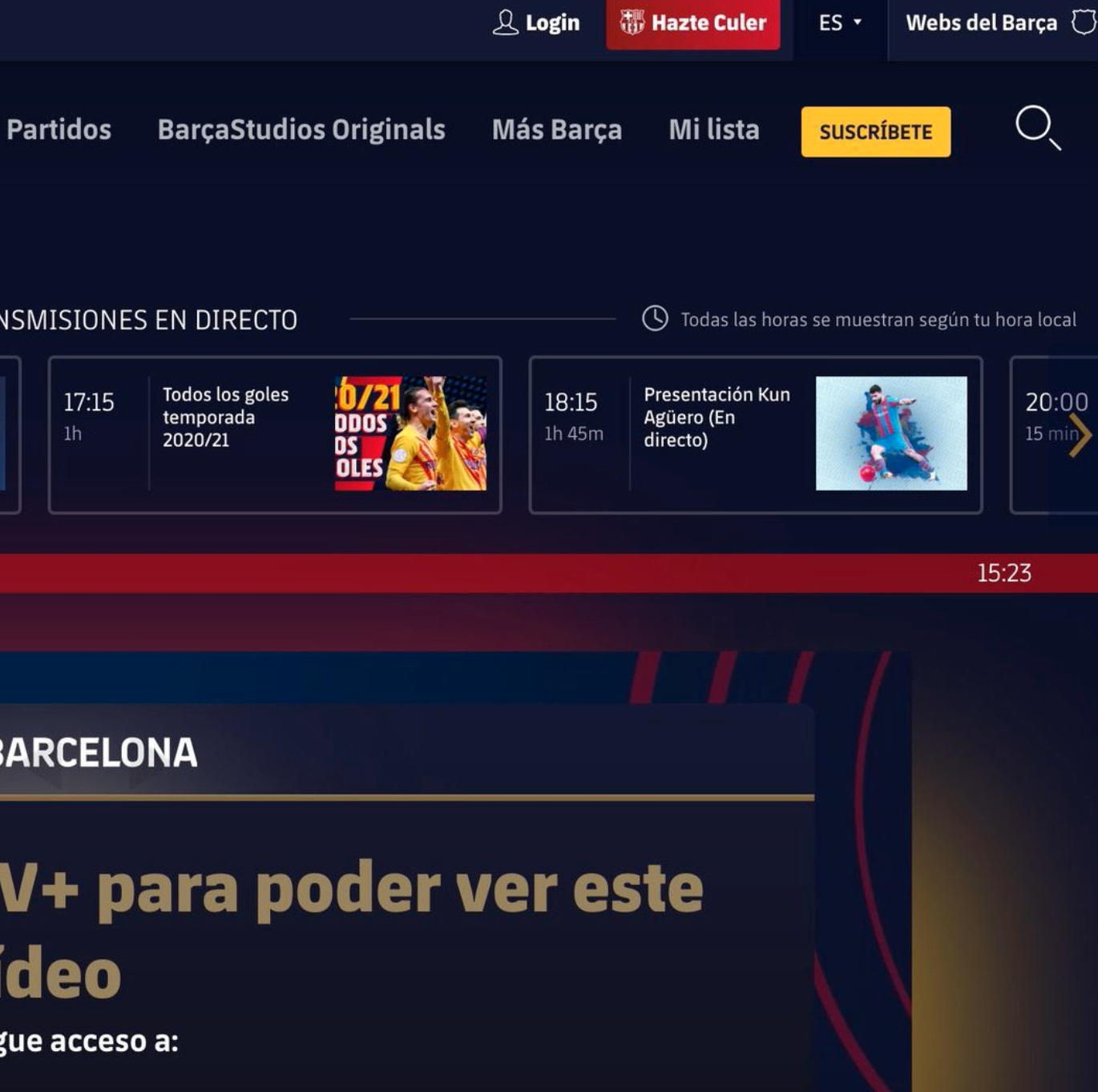 Barça råkade lägga ut en puff till en kommande tv-sändning på sin hemsida med rubriken ”Presentación Kun Agüero (En directo).