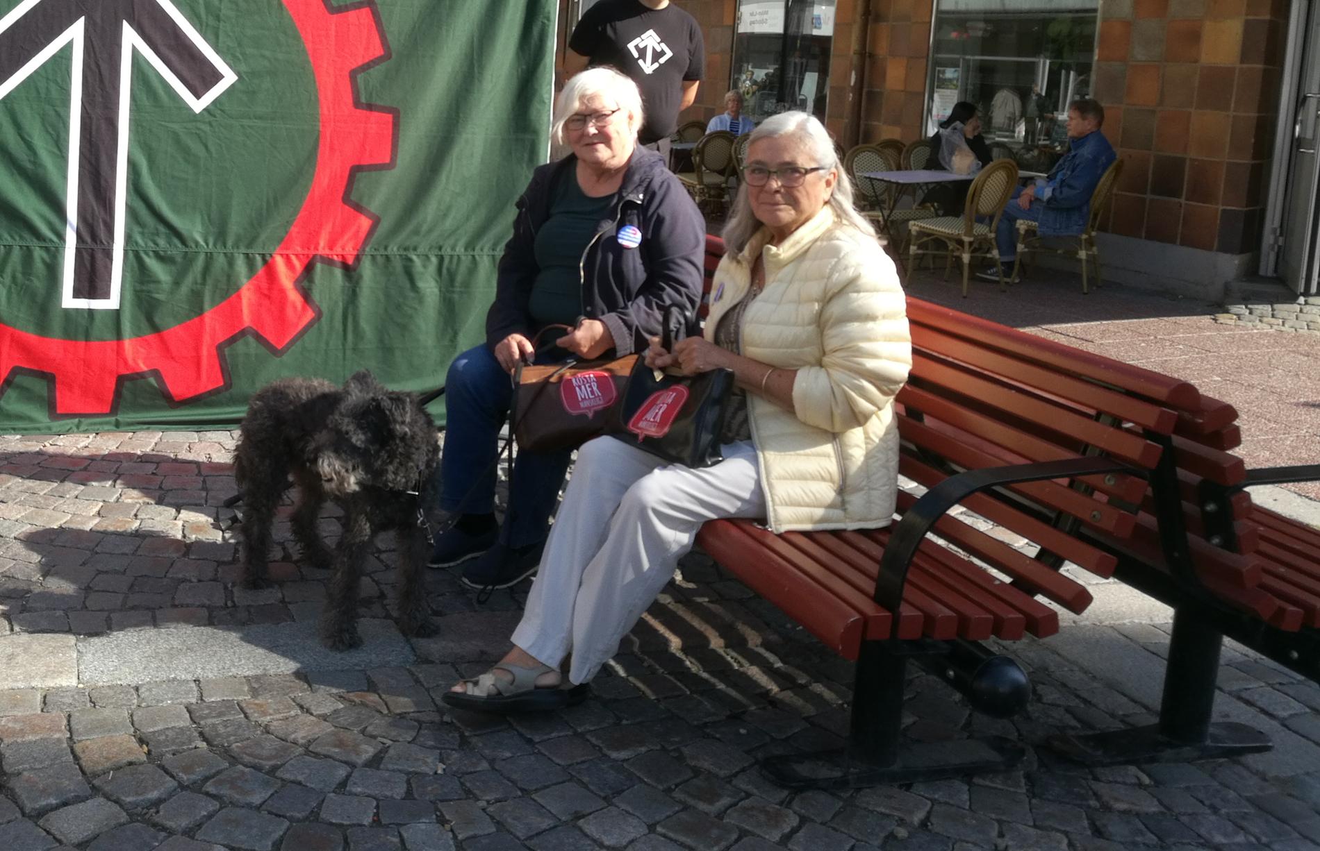 Katarina Nyberg och Gundi Almaas satt vid NMR:s tält. Katarinas hund Ibbe var med.