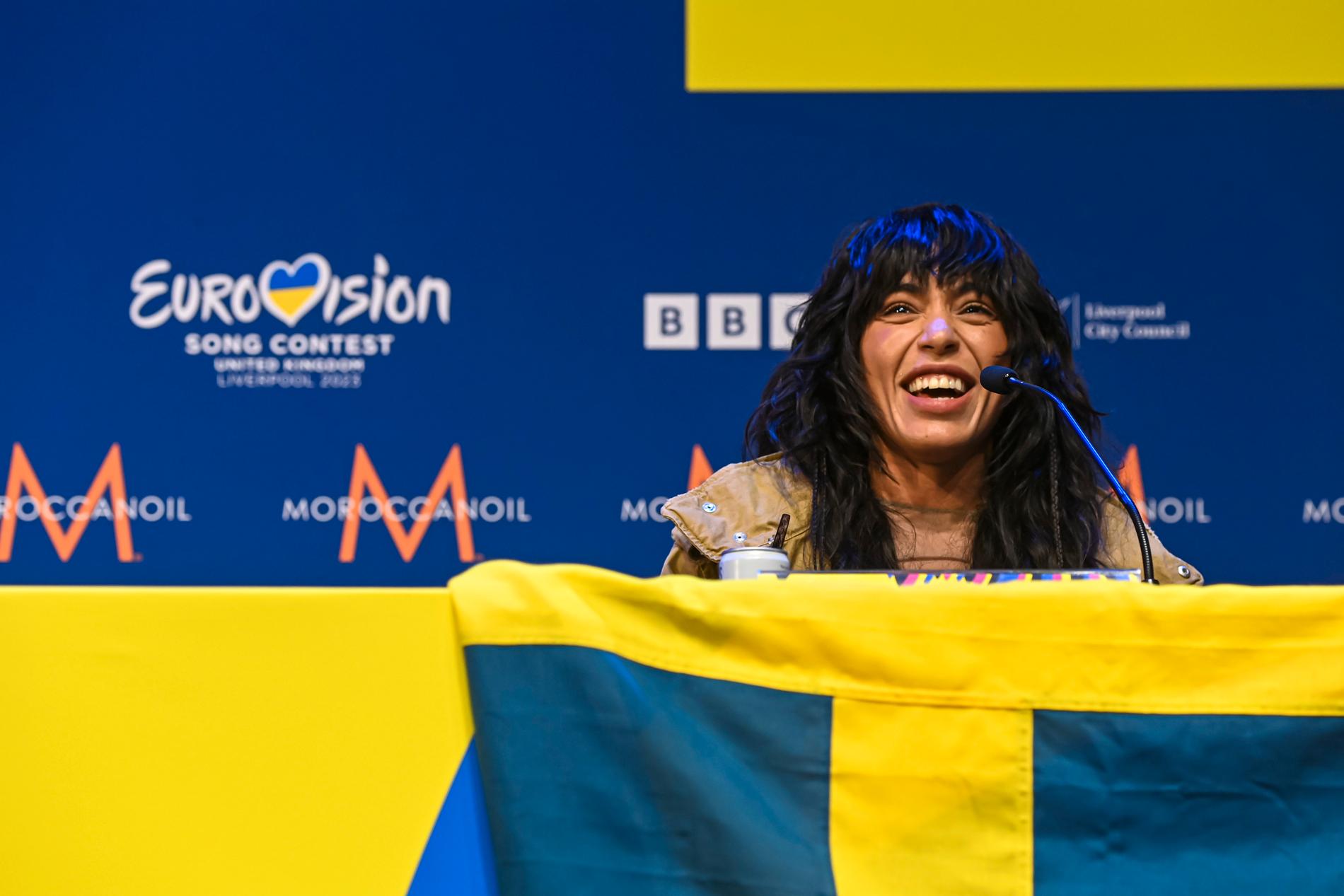 Loreen under en av presskonferenserna i Eurovision song contest. 