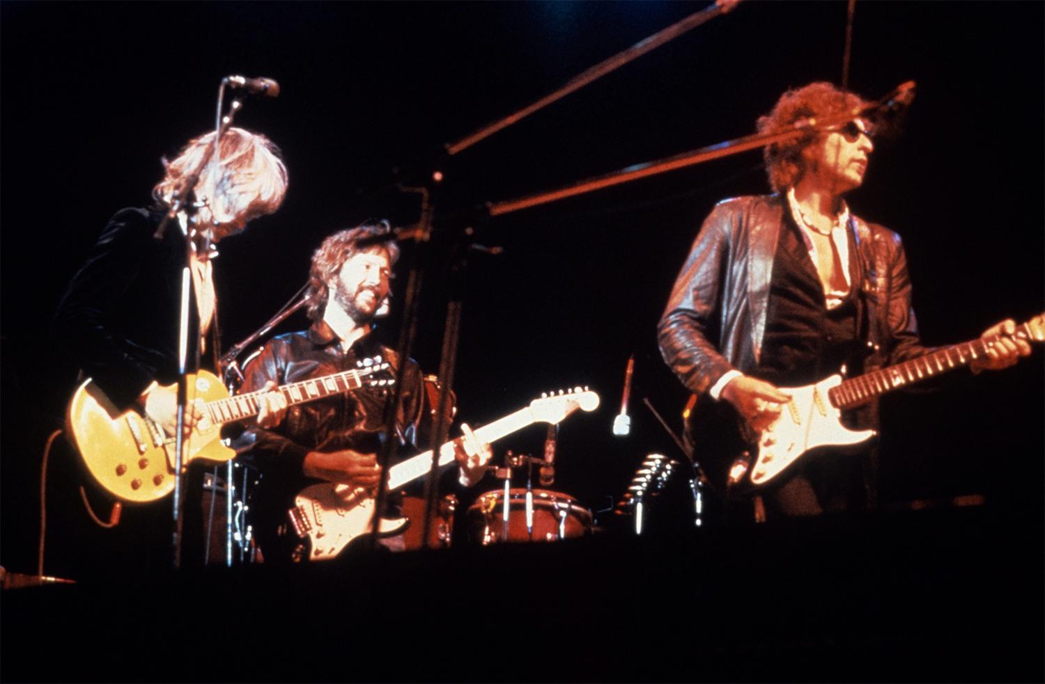 Tom Petty, Eric Clapton och Bob Dylan spelar på musikfestivalem Isle of Wight, 1969 