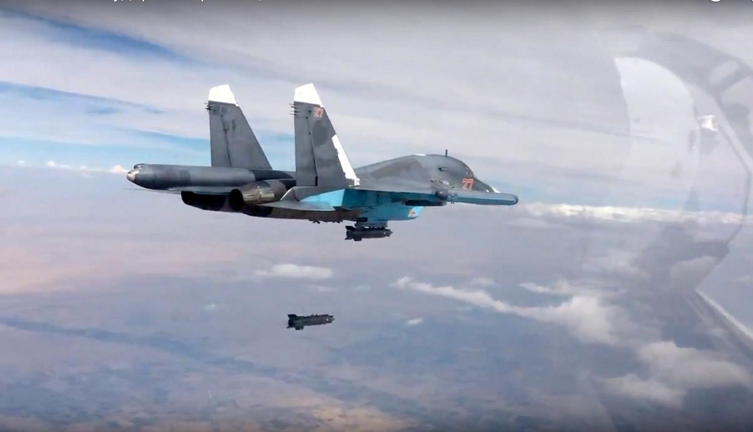 Ryskt plan släpper en bomb över Syrien, 9 oktober 2015.