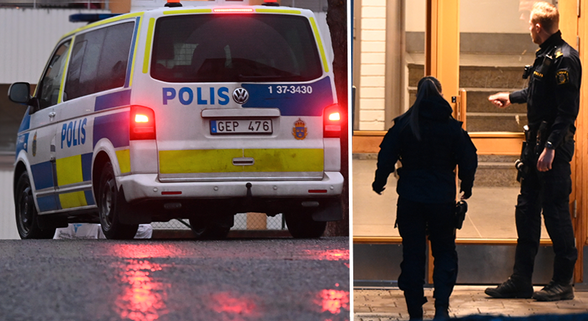 Den misstänkta brottsplatsen är i ett flerfamiljshus i Skogås i Huddinge.