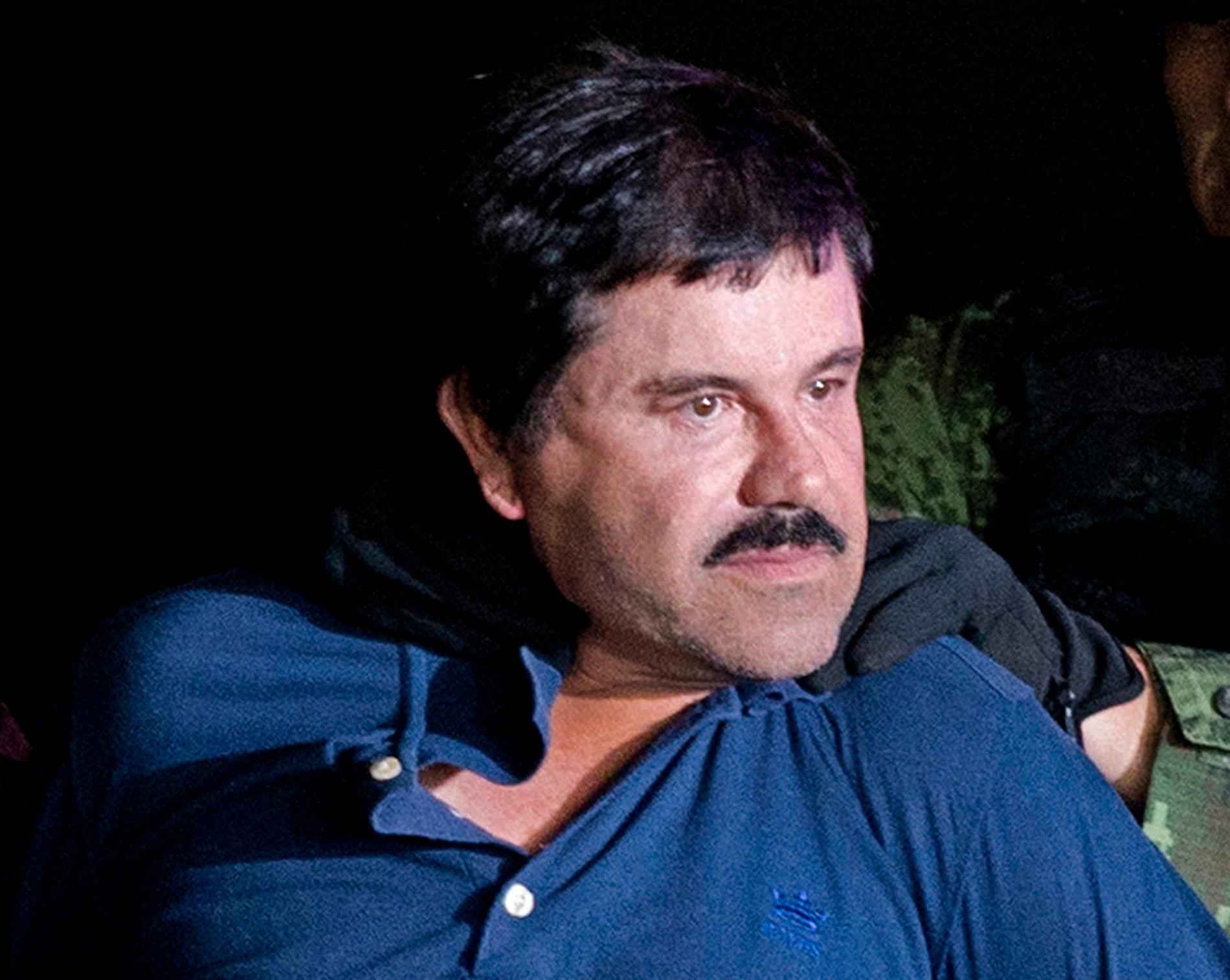 Joaquín "El Chapo" Guzmán i samband med att han greps i Mexiko i januari 2016. Sex månader tidigare hade han lyckats fly från ett högsäkerhetsfängelse. Arkivbild.S
