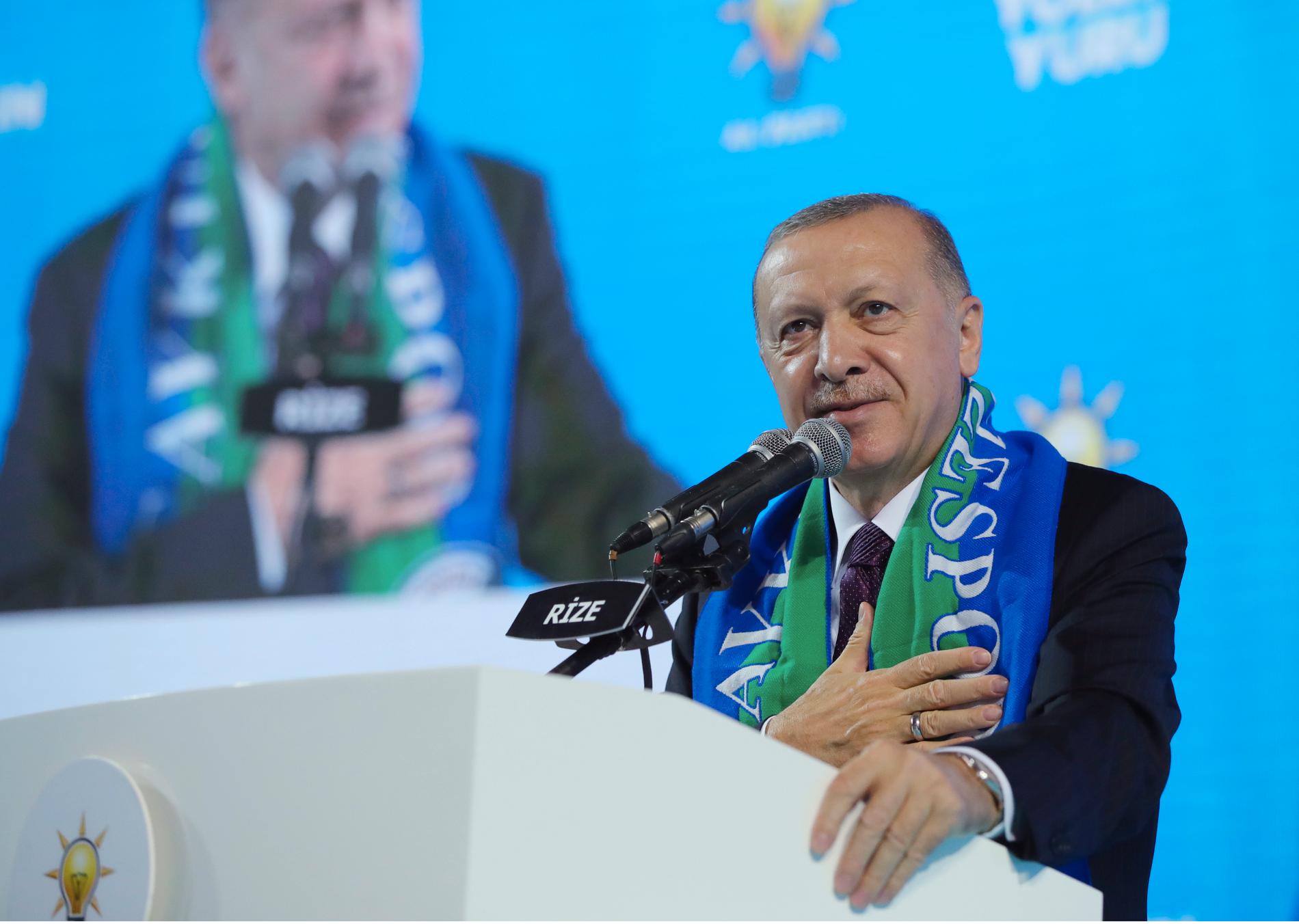 Turkiets president Recep Tayyip Erdoğan under ett tal i Rize i mitten av februari i år.
