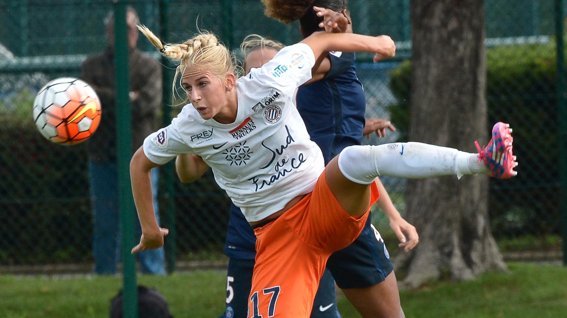 Sofia Jakobsson gjorde ett av Montpelliers tre mål i 3–0-segern hemma mot Paris Saint-Germain. Arkivbild.
