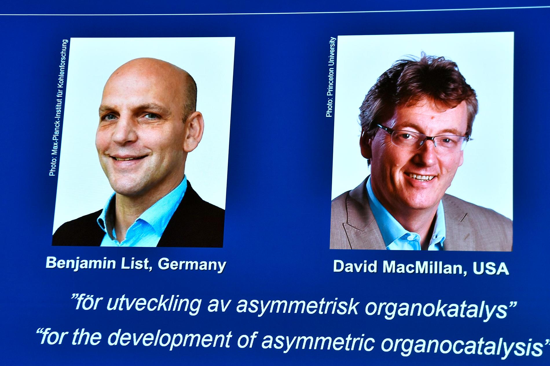 Benjamin List och David MacMillan tilldelas Nobelpriset i kemi.