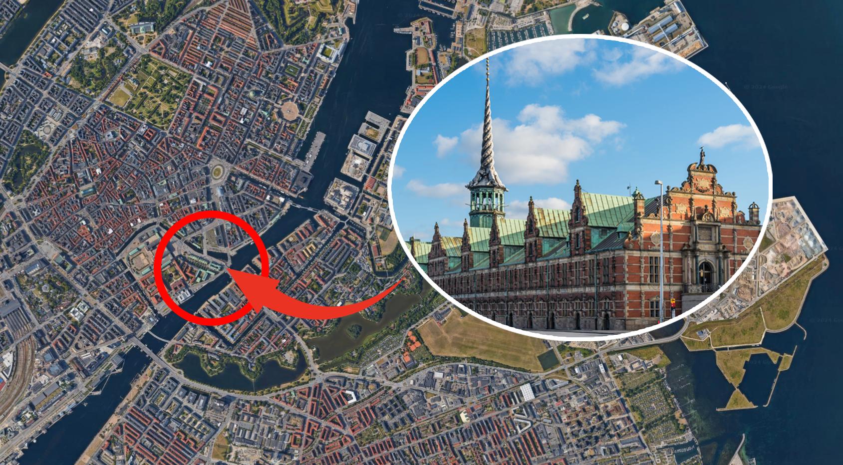 Börshuset ligger mitt i centrala Köpenhamn.