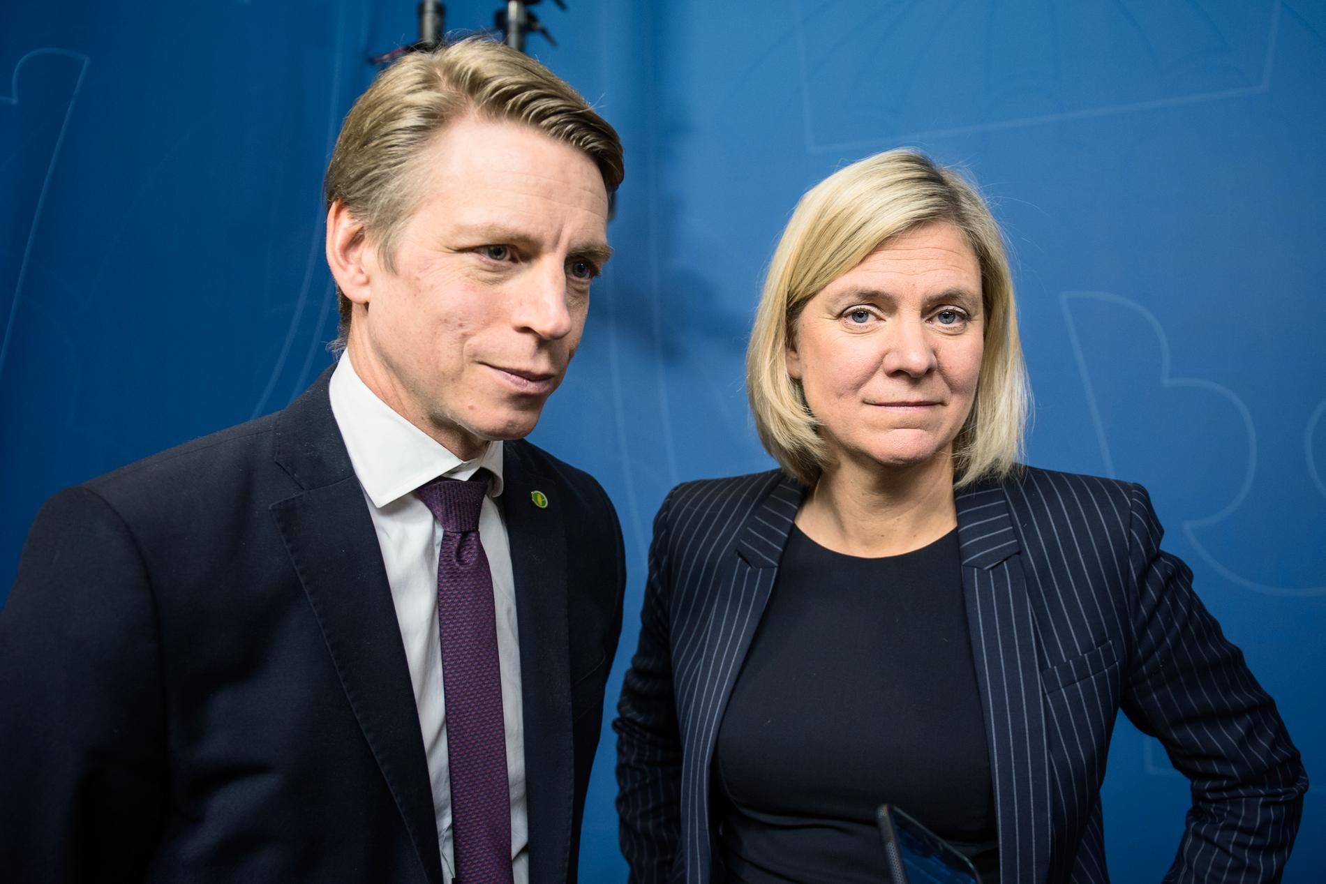 Biträdande finansminister Per Bolund (MP) och finansminister Magdalena Andersson (S). Arkivbild.