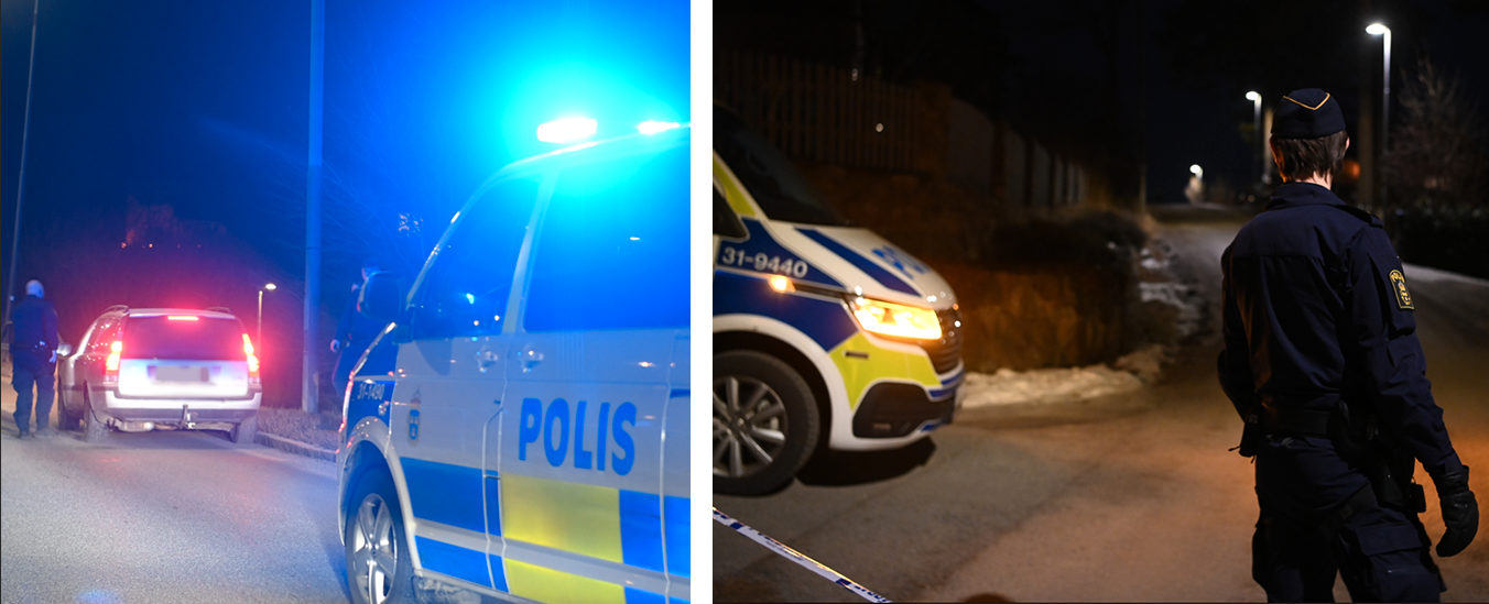 Polisen kontrollerar bilar på och i närheten av Lidingöbron. 