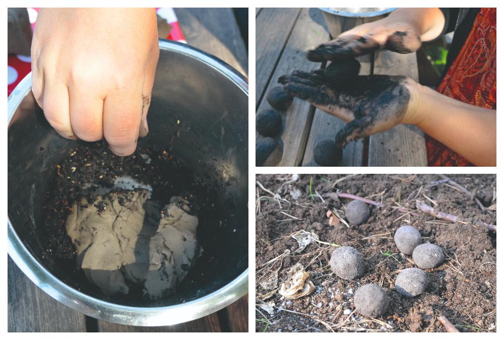 Lera, kompost och frön är allt som behövs till fröbomberna.