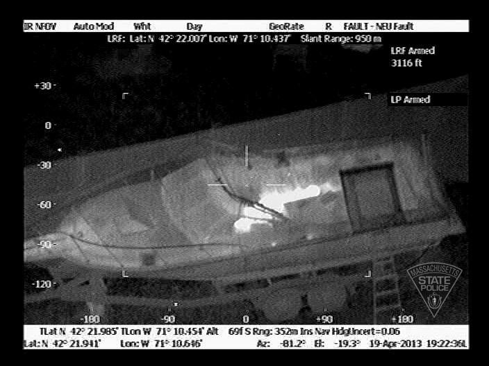 Dzjochar Tsarnajev syns från luften genom en värmekamera.