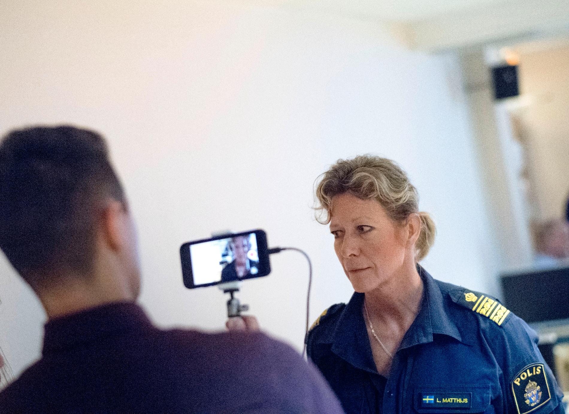 Lena Matthijs, polisområdeschef Älvsborg vid polisens pressträff om mordet på en kvinna vid ett motionsspår i Ulricehamn förra året. 