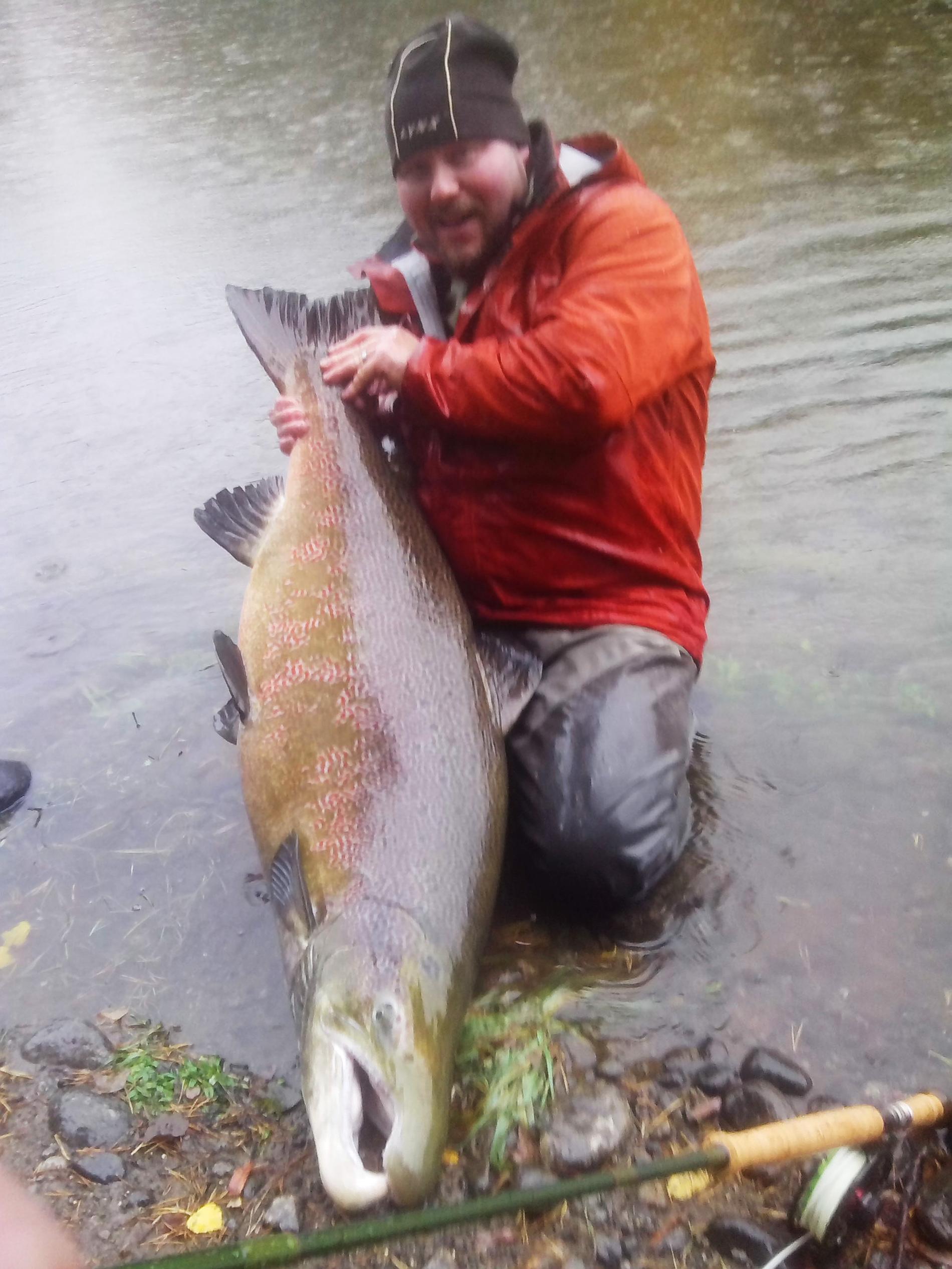 Magnus Fagerström i Bergsjö fångade i fredags en lax på 127cm och uppskattad vikt till runt 25kg i Ljungan. En av dom största tagen på flugspö i Sverige. Det tog 40 minuter att få upp fisken.