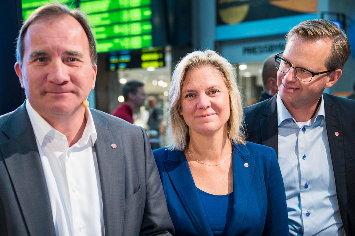 Stefan Löfven, Magdalena Andersson och Mikael Damberg under valrörelsen.