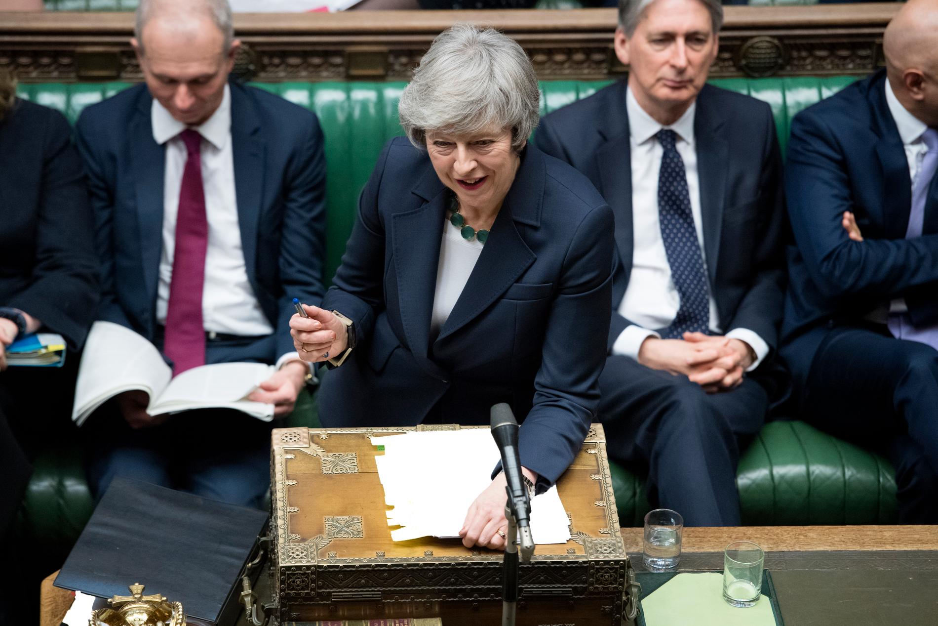 Storbritanniens premiärminister Theresa May i parlamentet i veckan.