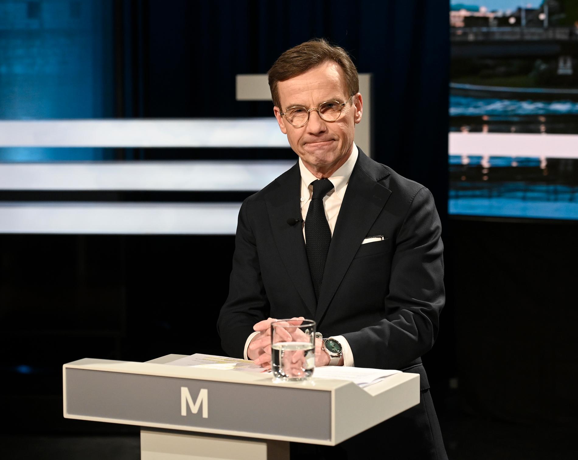 Statsminister Ulf Kristersson (M) i Agendas partiledardebatt den 11 december.