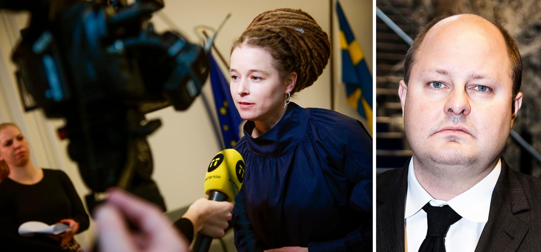 Kulturminister Amanda Lind och Thomas Mattson, f d chefredaktör på Expressen.