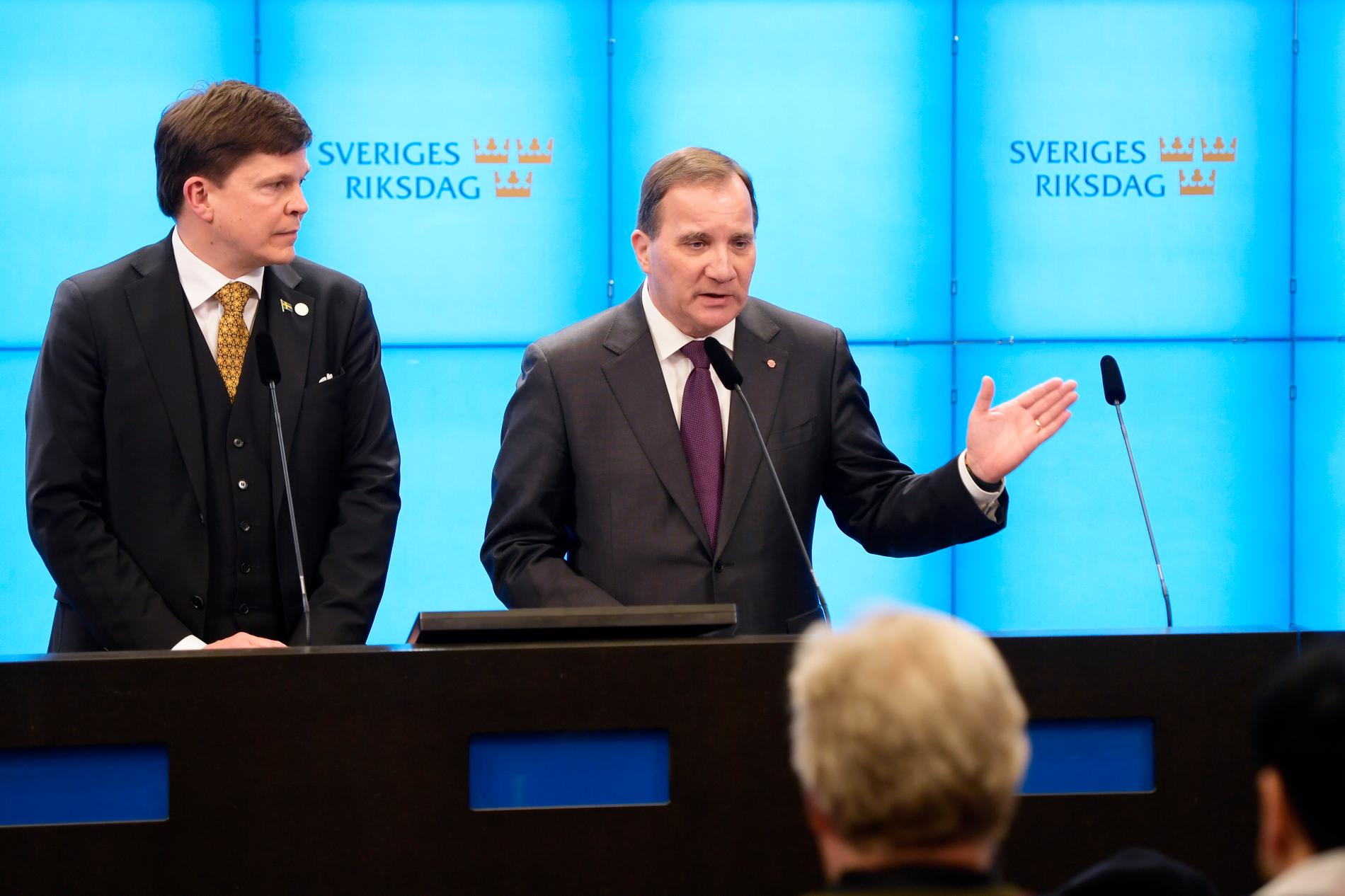 De tog 134 dagar för riksdagen och talmannen Andreas Norlén (tv) att komma till ett slut och få en ny regering, med Stefan Löfven (S), på plats. Arkivbild.