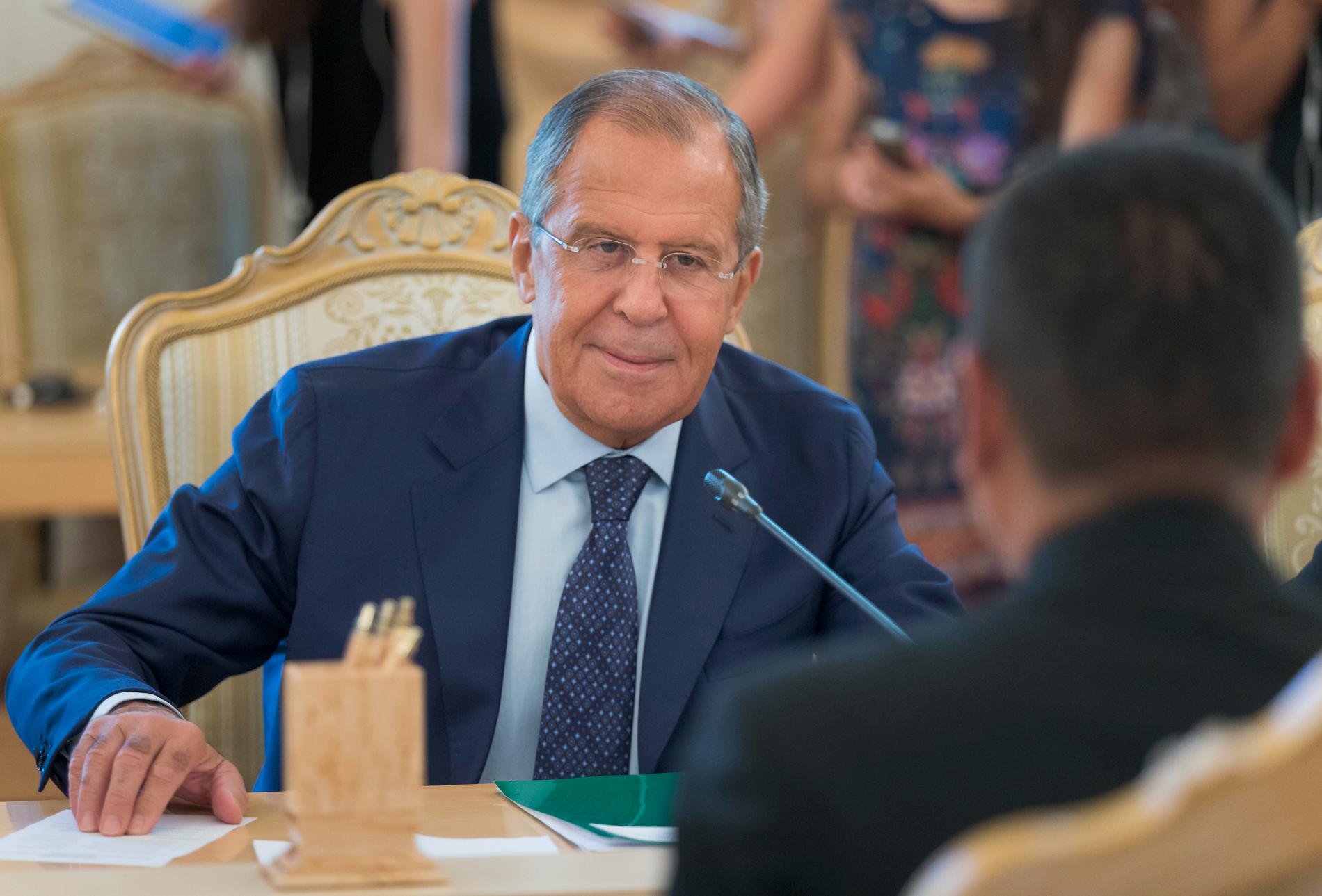 Sergej Lavrov vid ett möte i Moskva i augusti.