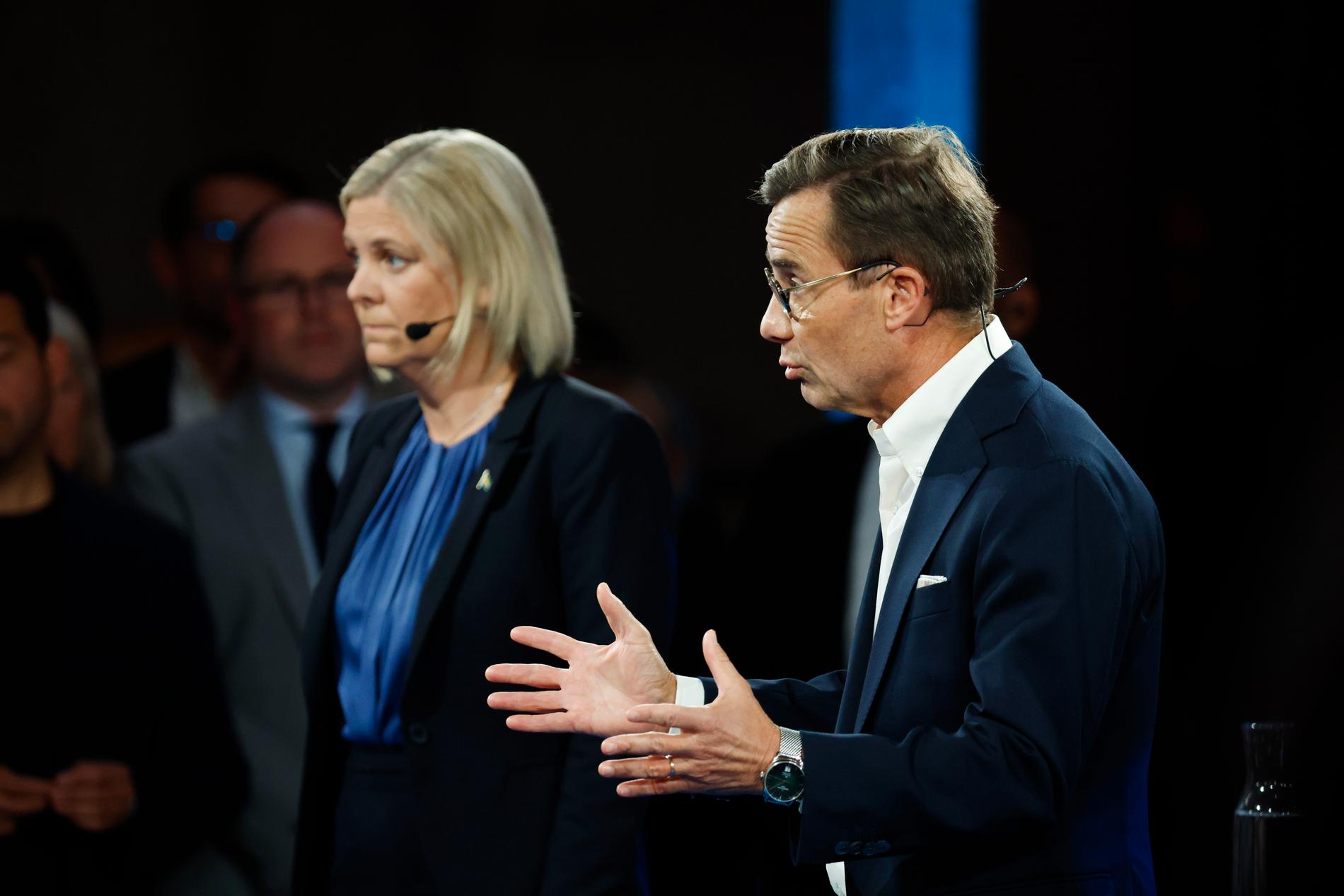 Magdalena Andersson och Ulf Kristersson i SVT:s debatt.