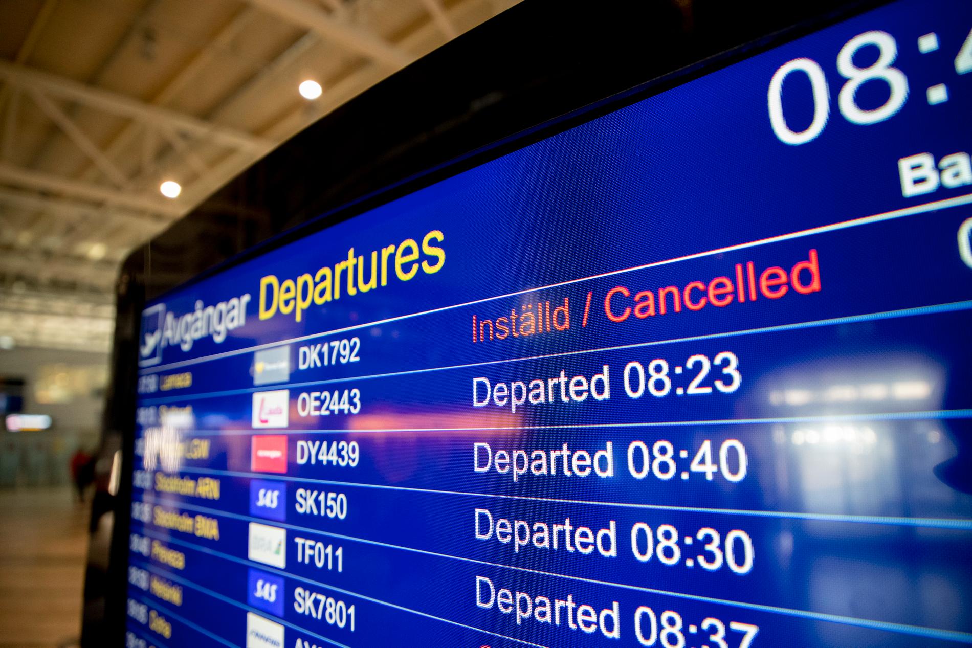 Inställda flighter på Landvetter flygplats pga att den brittiska resejätten Thomas Cook, som äger Ving, försatts i konkurs.