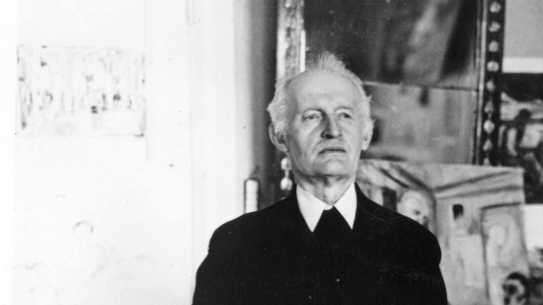 Den världsberömde norske målaren Edvard Munch fotograferad på sin 75-årsdag 1938.