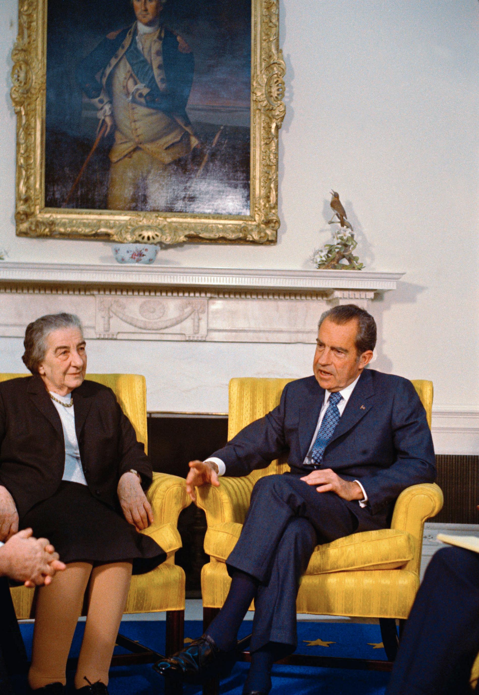 Golda Meir under ett möte med Nixon 1973.