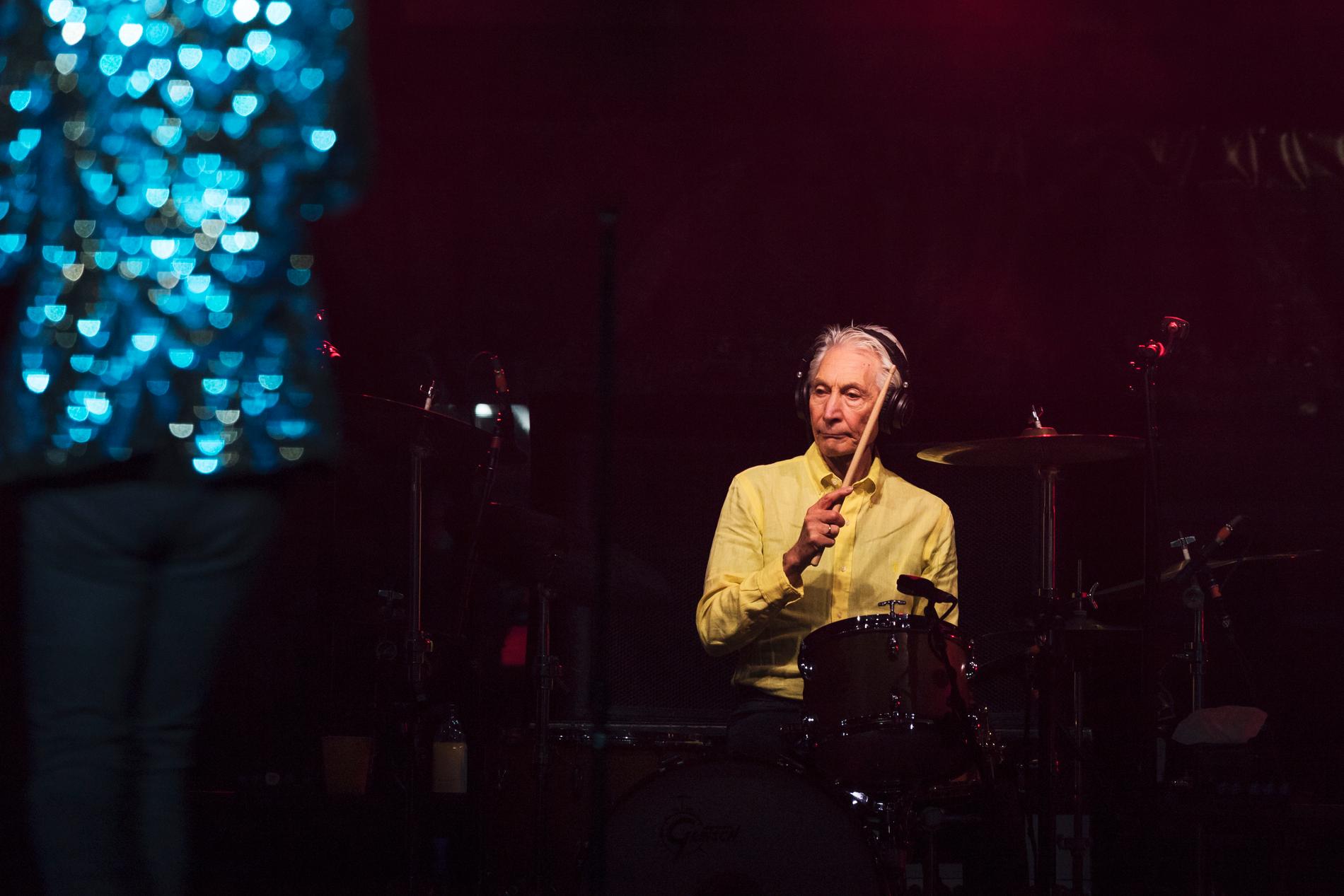 Trummisen Charlie Watts under en konsert på Friends Arena i Stockholm. Arkivbild.