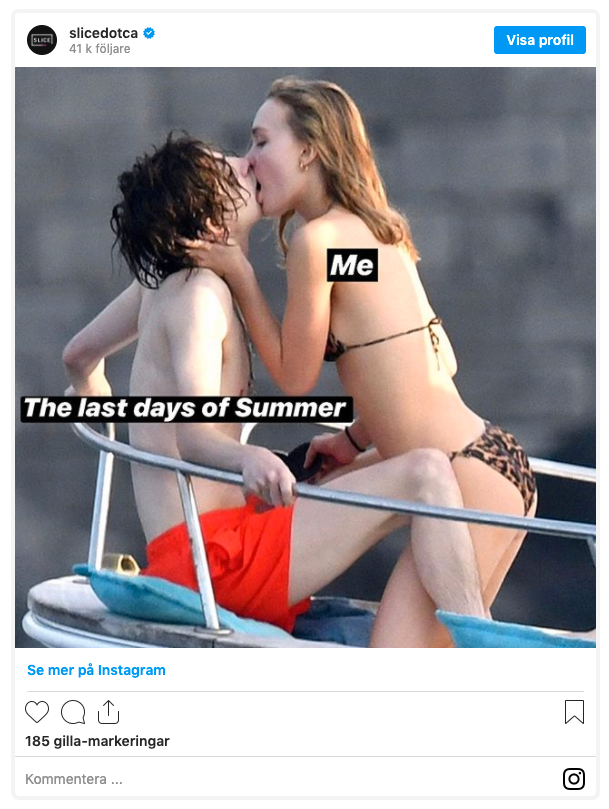 En av många memes som spreds om den omtalade bilden på Chalamet och Depp.