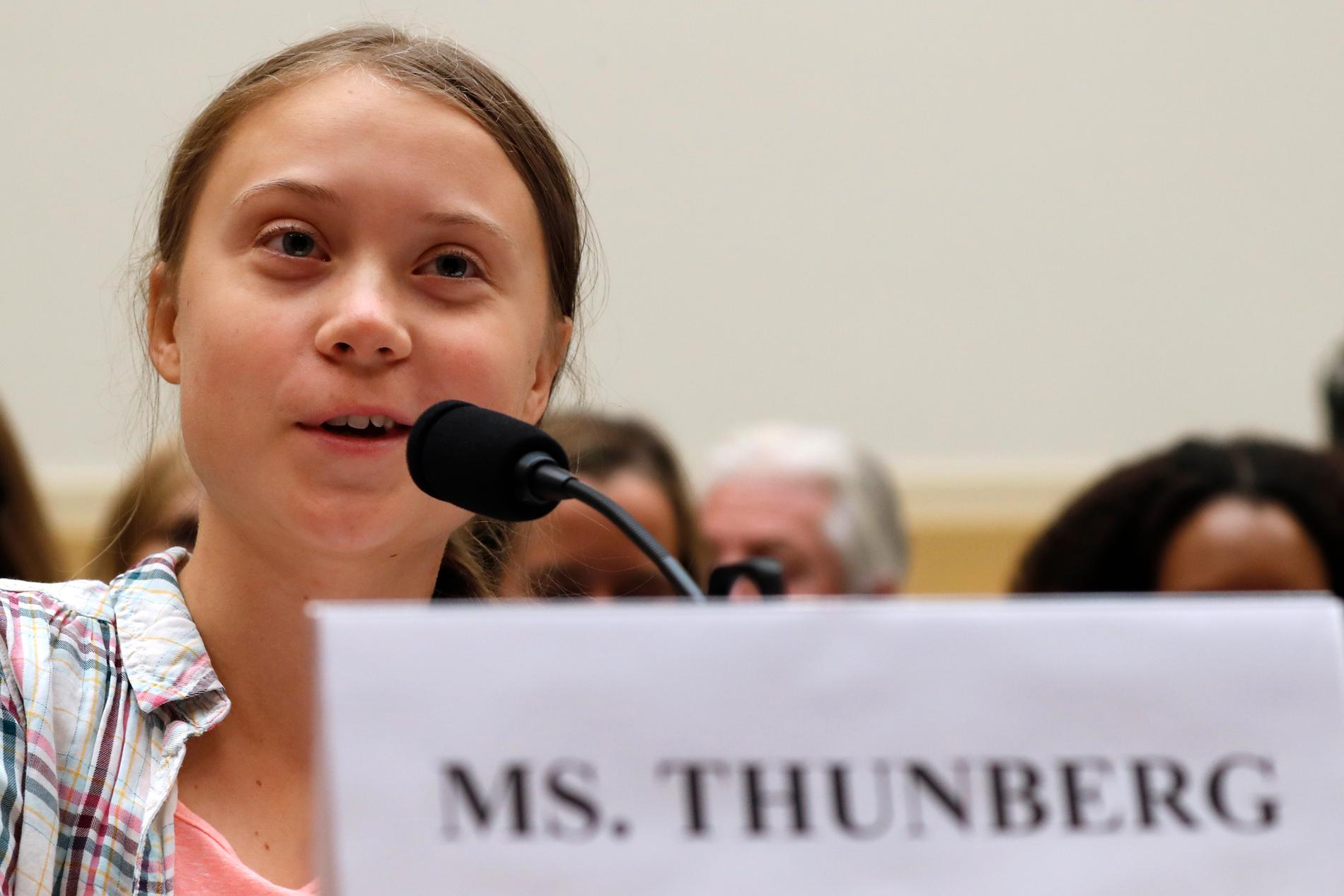 Klimataktivisten Greta Thunberg i den amerikanska kongressen i Washington.