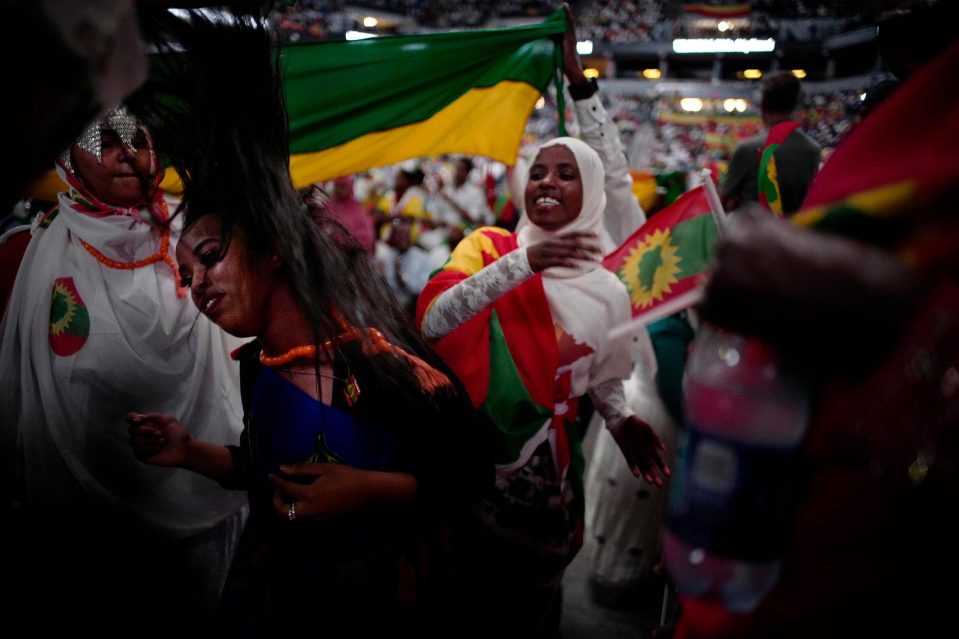 Anhängare till Etiopiens premiärminister Abiy Ahmed i Minneapolis i USA i slutet av juli. Arkivbild.