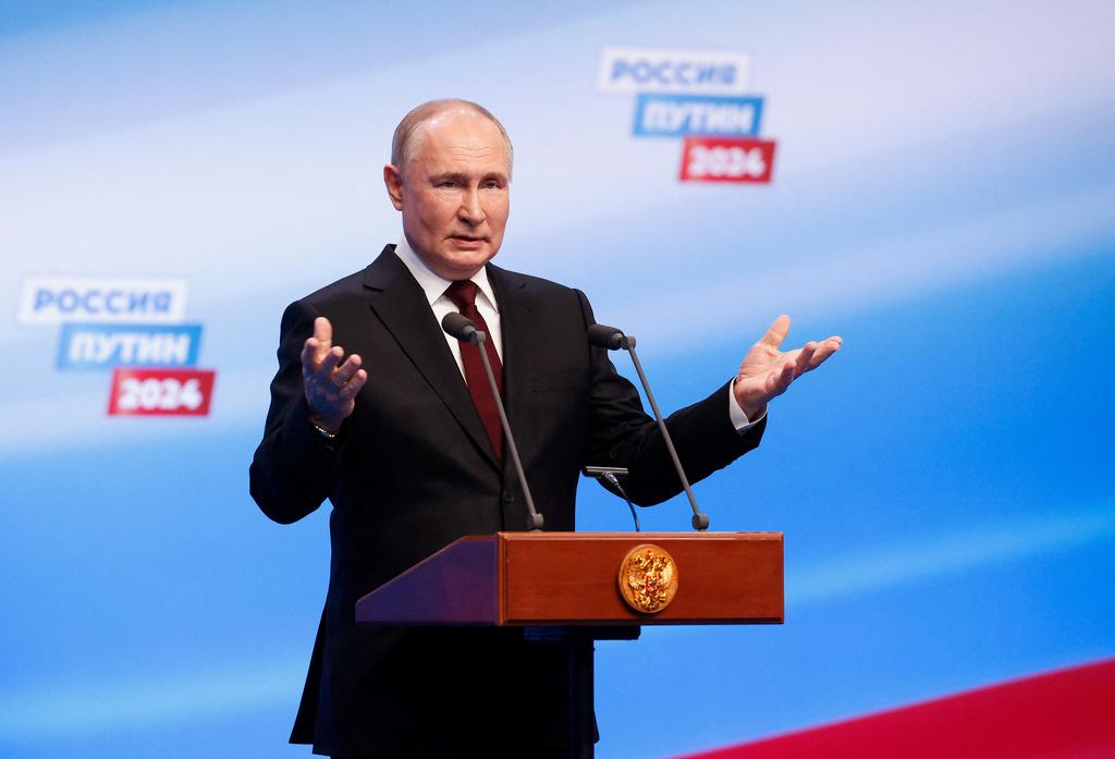 Putin under sitt segertal i Moskva.