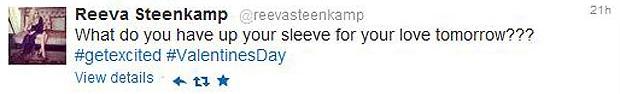 Pistorius flickvän skickade detta meddelande på twitter inför parets Alla Hjärtans dag-firande.
