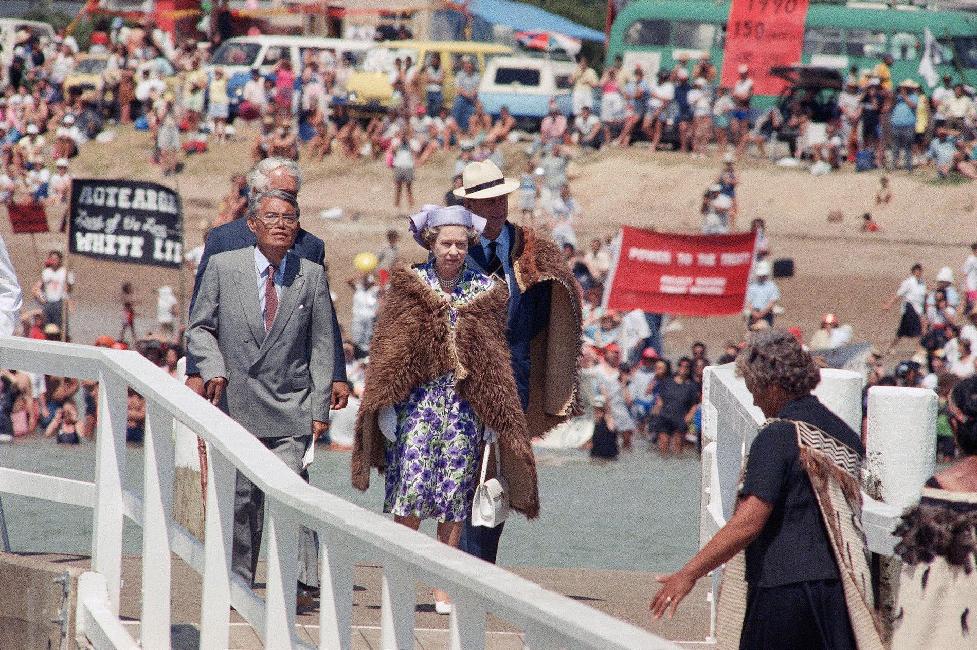 Drottning Elizabeth under ett besök i Nya Zeeland den 6 februari 1990. Arkivbild.