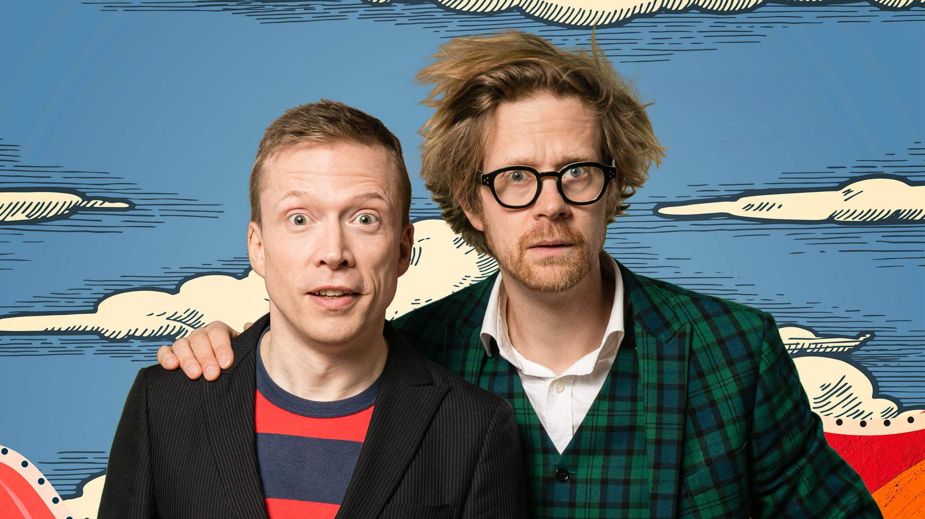 Måns Nilsson och Anders "Ankan" Johansson gör scenshow av konceptet "Så funkar det". Pressbild.