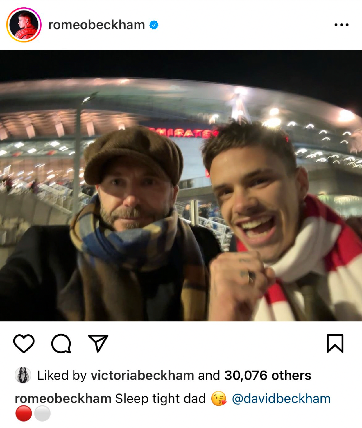 Romeo Beckhams Instagram-inlägg.