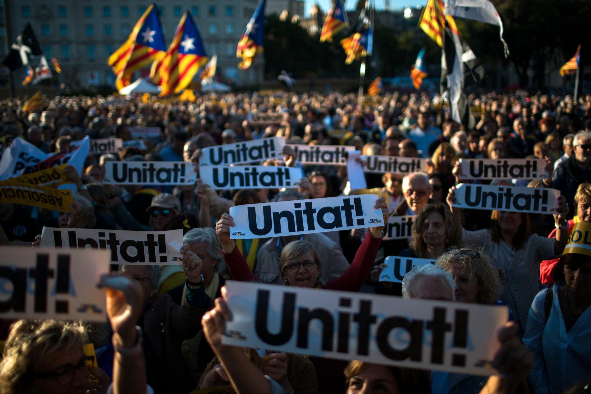 Massiva manifestationer för katalansk självständighet genomfördes i Barcelona på onsdagen, dagen då man firar sin katalanska nationaldag.